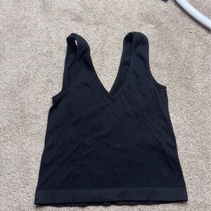 Rue21 Black Ribbed V-Neck Cropped Tank Top
